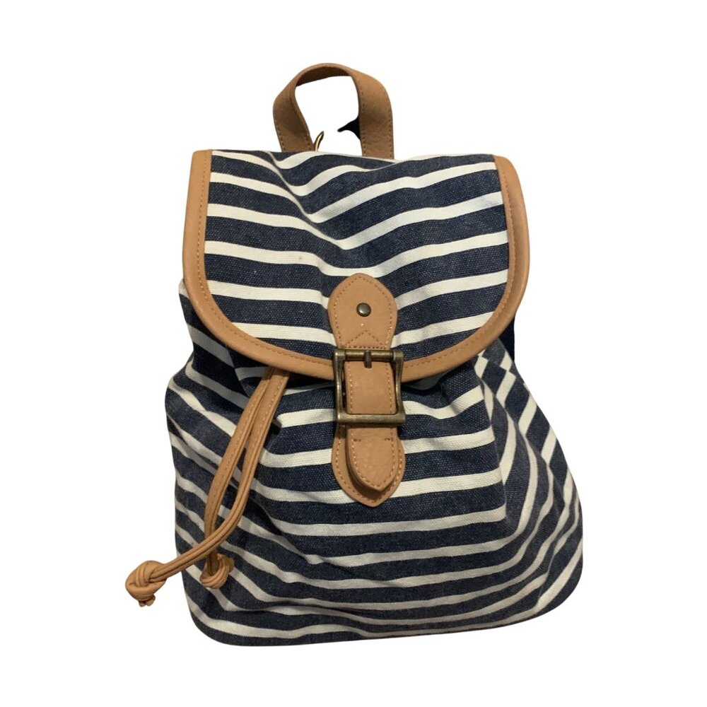 Pottery‎ Barn Backpack Canvas Navy Ivory Striped Sz Small Breton Mariner